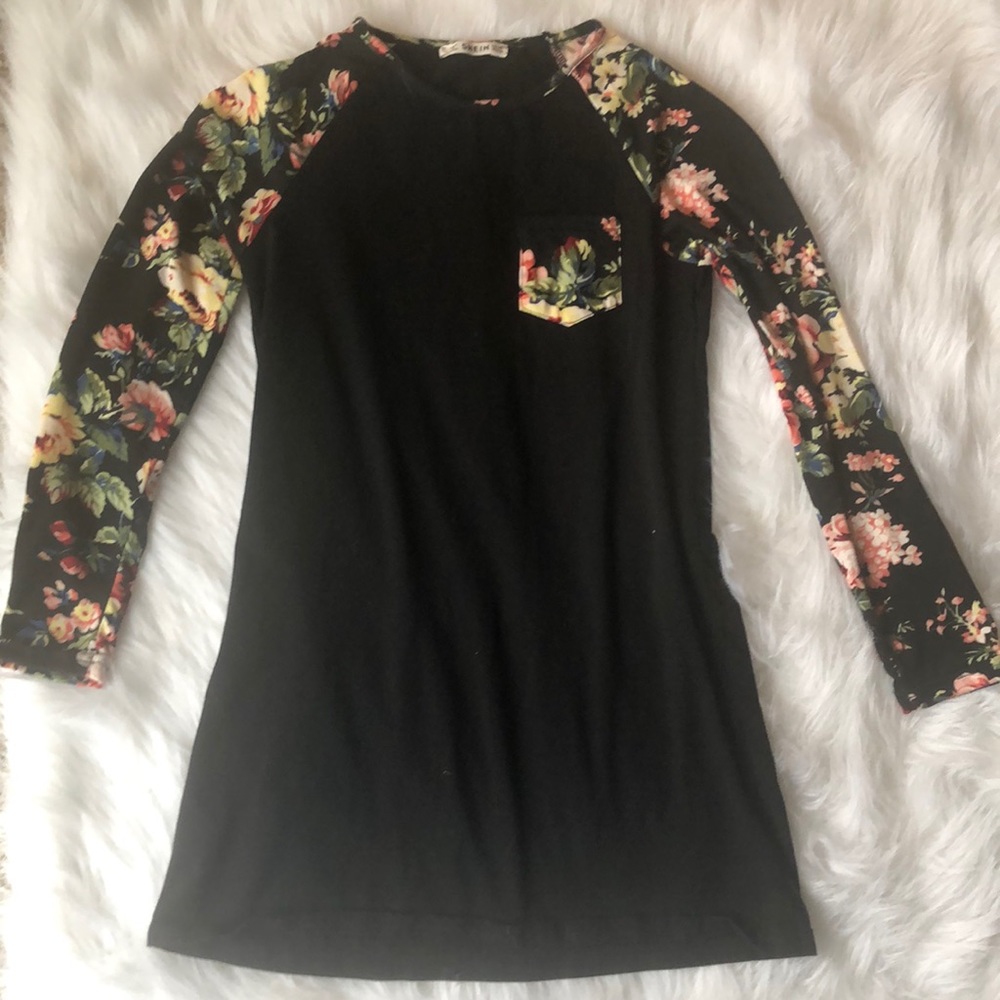 Girls black floral long sleeved tee